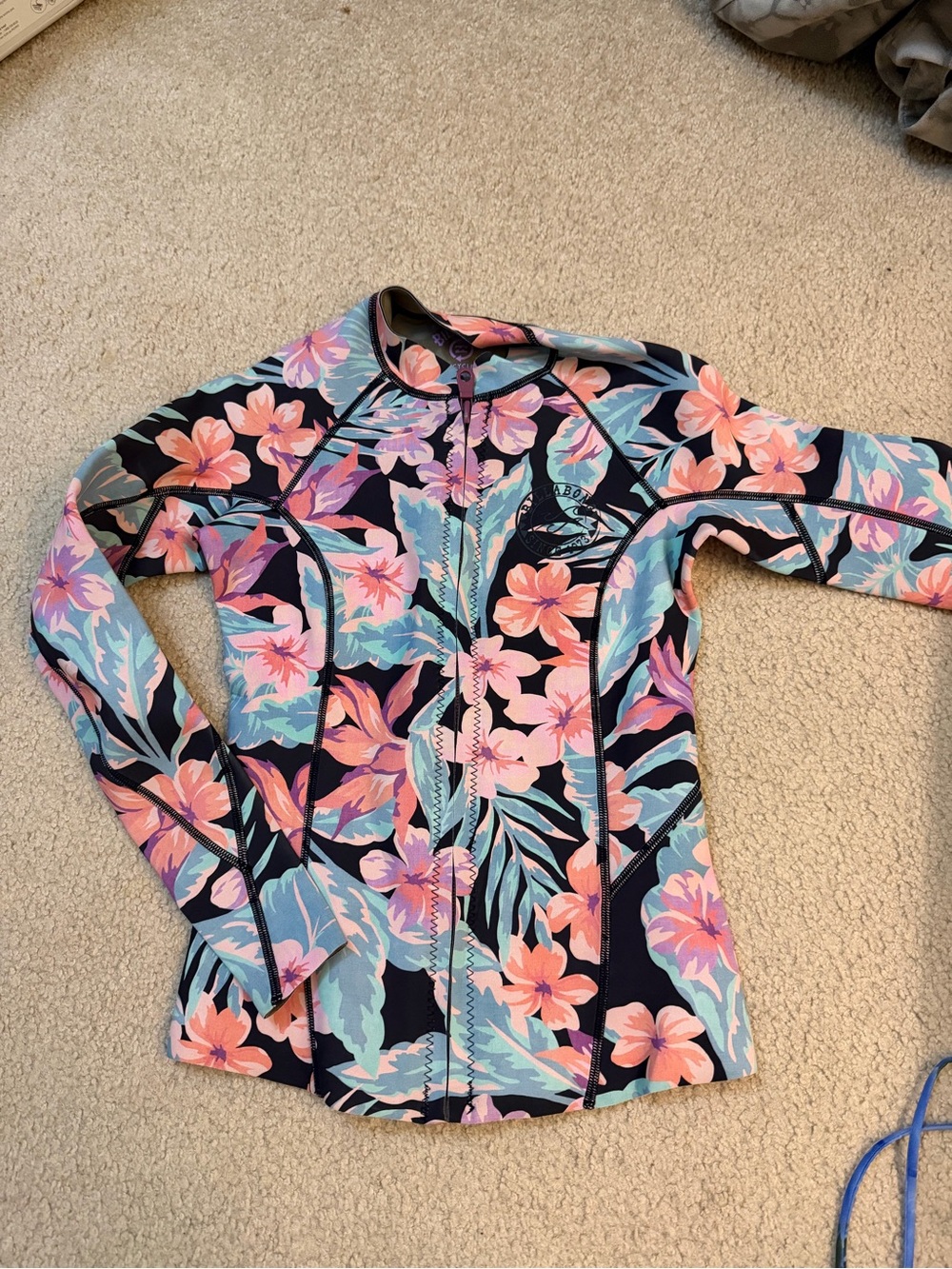Billabong Women’s Floral Zip Surf Jacket - Pink, Blue & Black